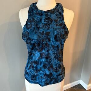Anthropologie Pilcro Velvet Racerback Tank Top Blue Floral Motif Sz Lrg Bohochic